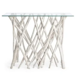 CONSOLLE IN TEAK CON RIPIANO IN VETRO - SAHEL