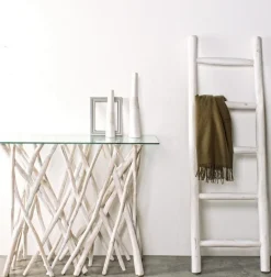 CONSOLLE IN TEAK CON RIPIANO IN VETRO - SAHEL