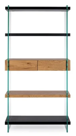 LIBRERIA 2 CASSETTI NERA - LINE WOOD