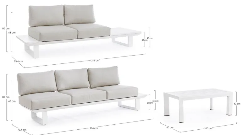 SALOTTO ANGOLARE IN ALLUMINIO BIANCO CX21 - KONNOR