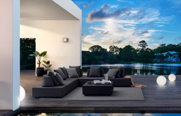 SALOTTO ANGOLARE IN TESSUTO PER ESTERNO ANTRACITE - PIPER