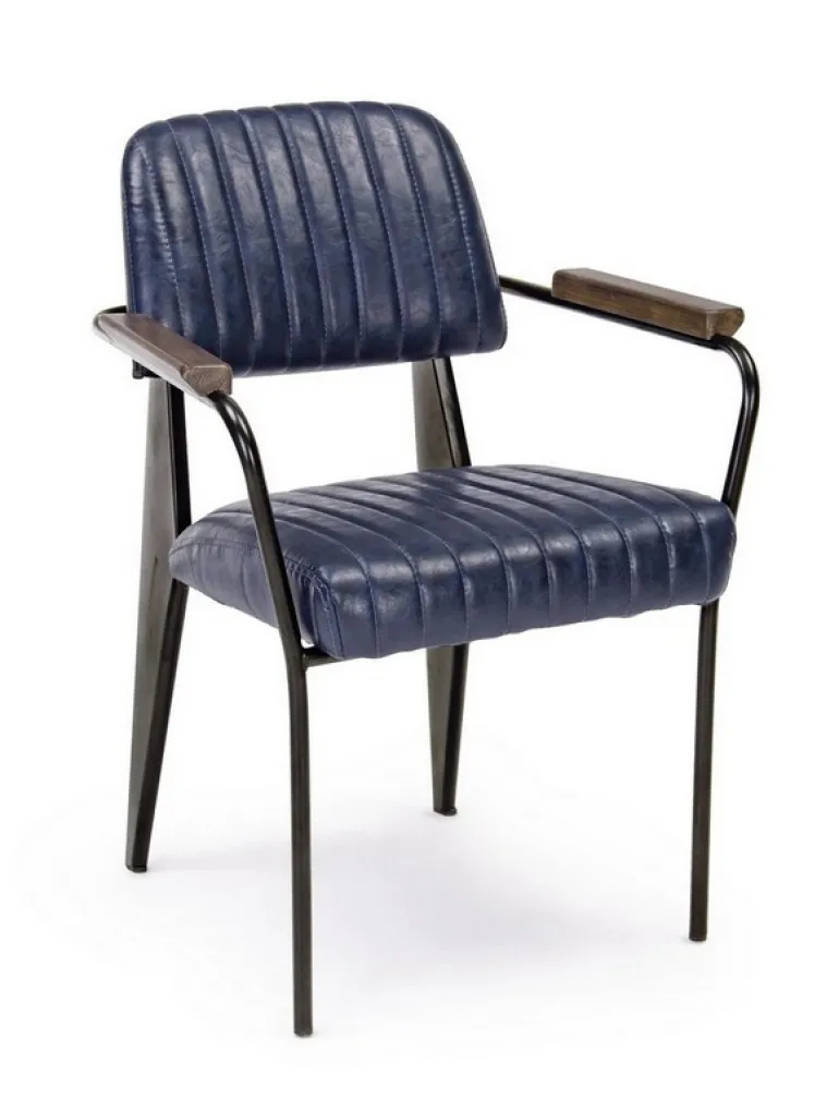 SEDIA CON BRACCIOLI IN ECOPELLE BLU - NELLY