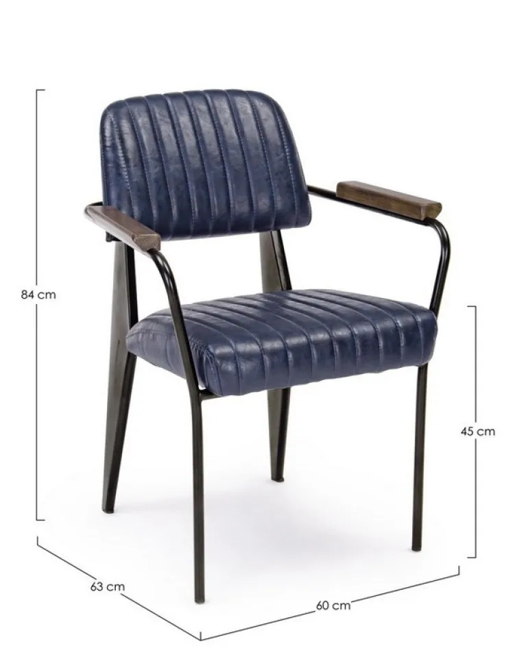 SEDIA CON BRACCIOLI IN ECOPELLE BLU - NELLY