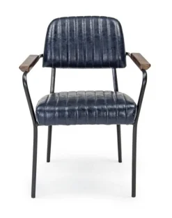 SEDIA CON BRACCIOLI IN ECOPELLE BLU - NELLY