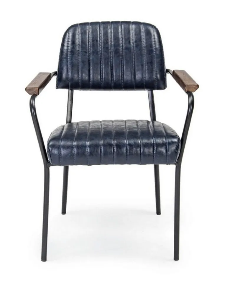 SEDIA CON BRACCIOLI IN ECOPELLE BLU - NELLY