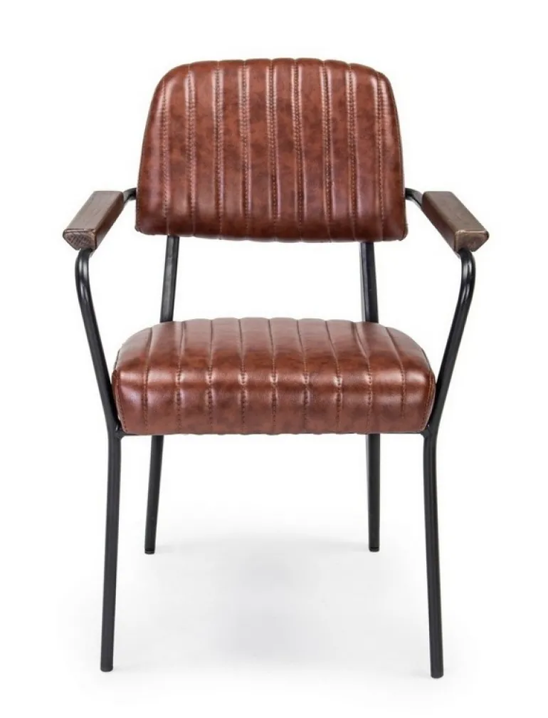 SEDIA CON BRACCIOLI IN ECOPELLE ARANCIO SCURO - NELLY