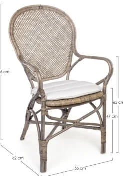 SEDIA CON BRACCIOLI IN FIBRE NATURALI - EDELINA