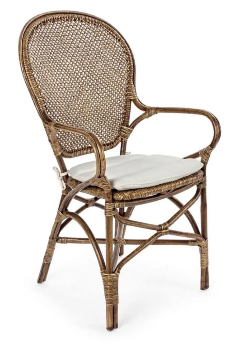 SEDIA CON BRACCIOLI IN FIBRE NATURALI MIELE - EDELINA