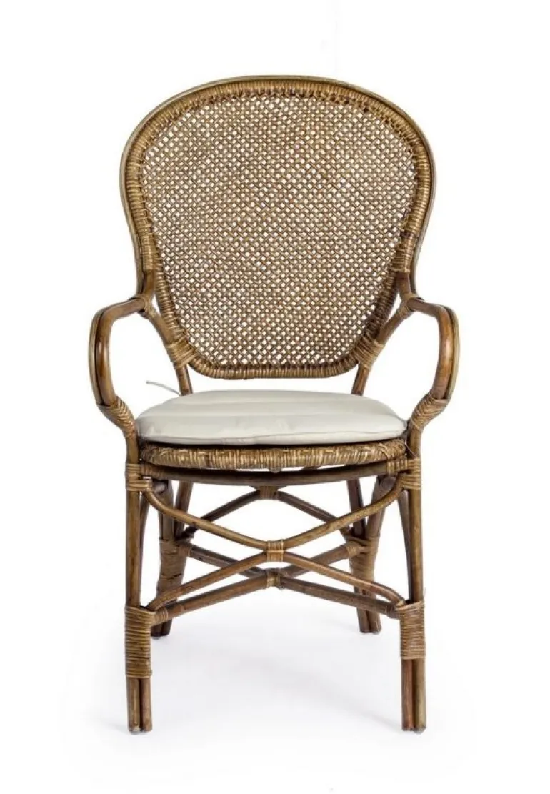 SEDIA CON BRACCIOLI IN FIBRE NATURALI MIELE - EDELINA