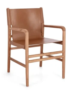 SEDIA IN PELLE CON BRACCIOLI COGNAC - CAROLINE