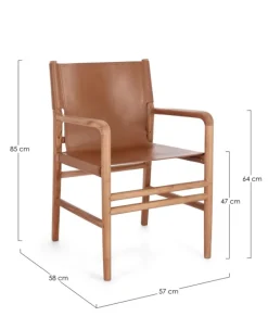 SEDIA IN PELLE CON BRACCIOLI COGNAC - CAROLINE