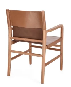 SEDIA IN PELLE CON BRACCIOLI COGNAC - CAROLINE