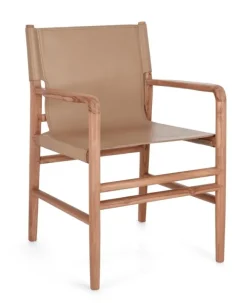 SEDIA IN PELLE CON BRACCIOLI TORTORA - CAROLINE