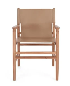 SEDIA IN PELLE CON BRACCIOLI TORTORA - CAROLINE