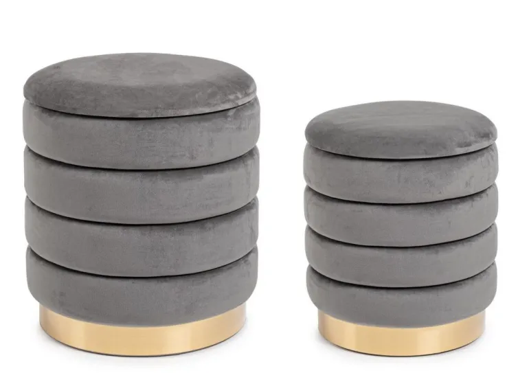 SET2 POUF CONTENITORE IN LEGNO GRIGIO - DARINA