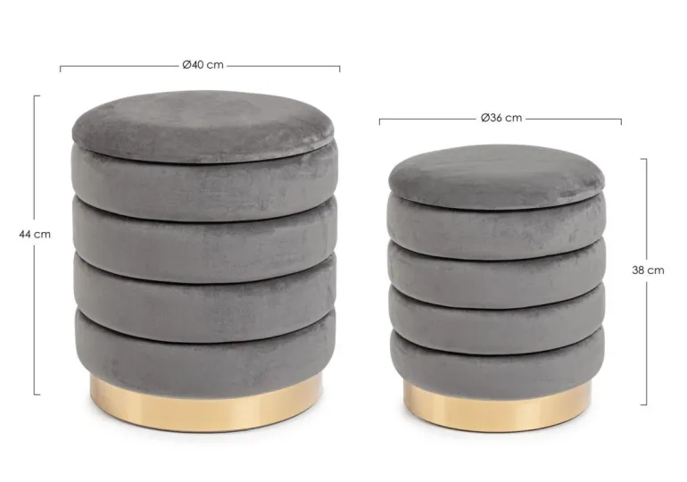 SET2 POUF CONTENITORE IN LEGNO GRIGIO - DARINA