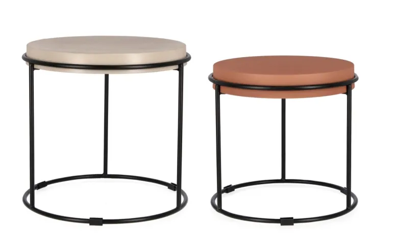 SET2 TAVOLINI IN ACCIAIO BEIGE TERRACOTTA - KETAKI