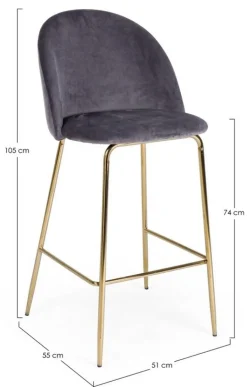 SGABELLO IN VELLUTO GRIGIO SCURO - CARRY