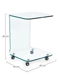 TAVOLINO CON RUOTE QUADRATO IN VETRO - IRIDE