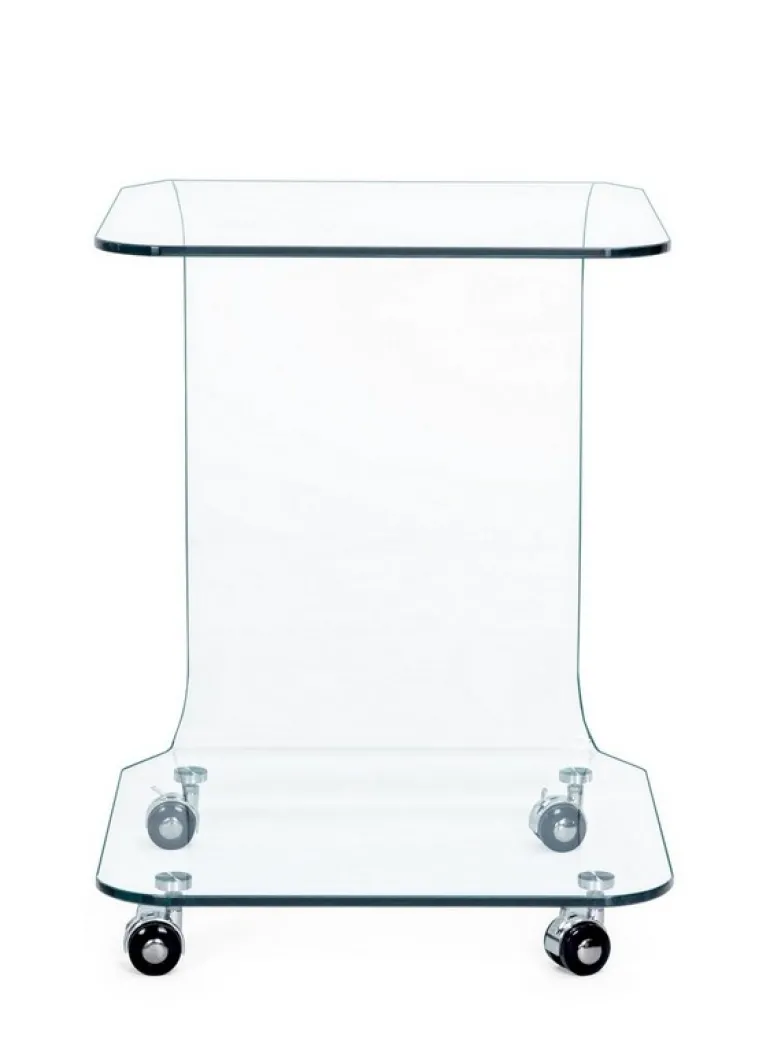 TAVOLINO CON RUOTE QUADRATO IN VETRO - IRIDE