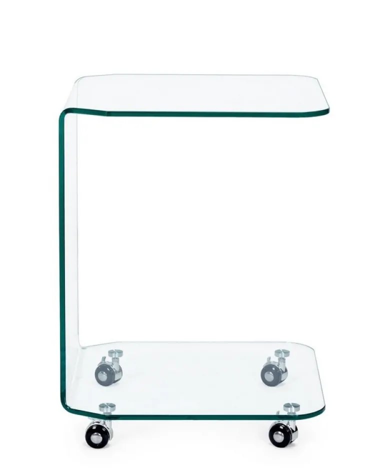 TAVOLINO CON RUOTE QUADRATO IN VETRO - IRIDE