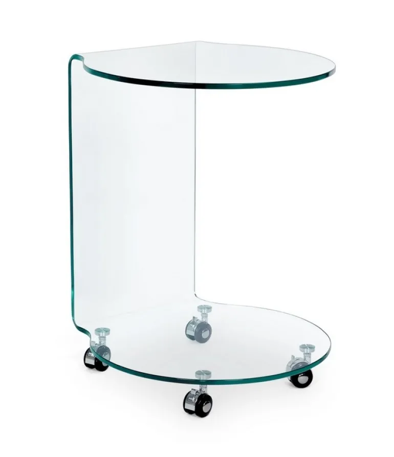 TAVOLINO CON RUOTE ROTONDO IN VETRO - IRIDE