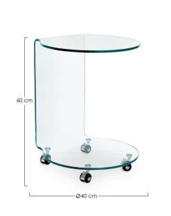 TAVOLINO CON RUOTE ROTONDO IN VETRO - IRIDE