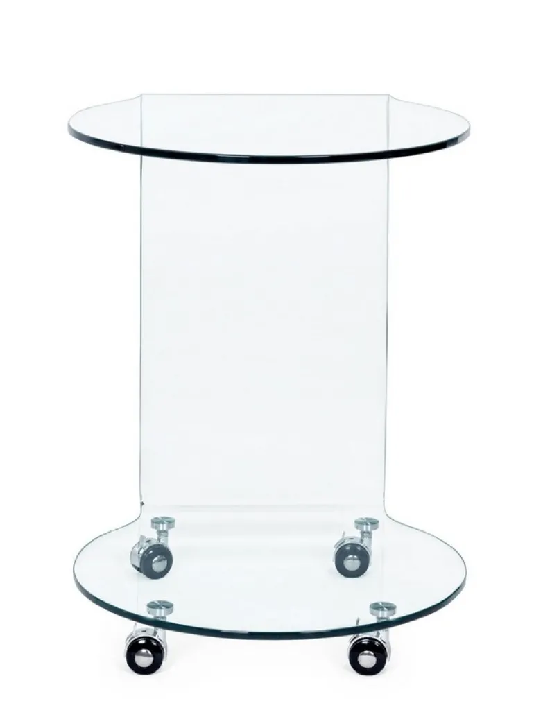 TAVOLINO CON RUOTE ROTONDO IN VETRO - IRIDE