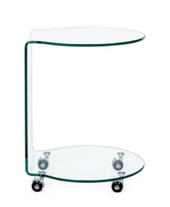 TAVOLINO CON RUOTE ROTONDO IN VETRO - IRIDE
