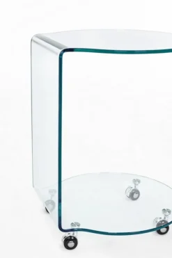TAVOLINO CON RUOTE ROTONDO IN VETRO - IRIDE