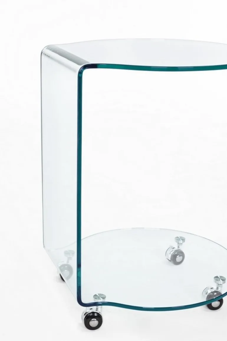 TAVOLINO CON RUOTE ROTONDO IN VETRO - IRIDE