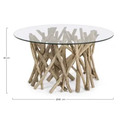 TAVOLINO ROTONDO IN TEAK CON RIPIANO IN VETRO - SAMIRA