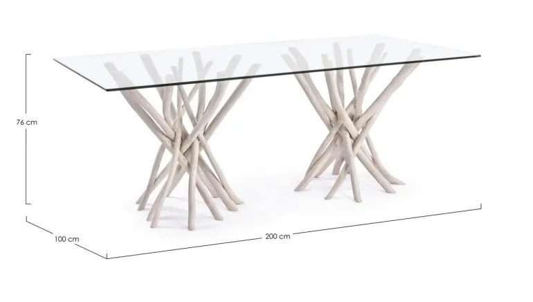 TAVOLO FISSO CON RIPIANO IN VETRO - SAHEL