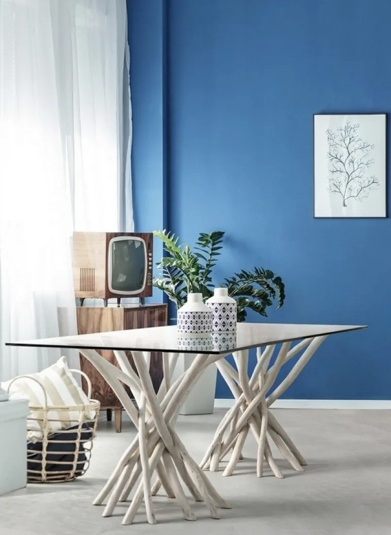 TAVOLO FISSO CON RIPIANO IN VETRO - SAHEL