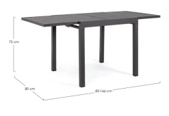 TAVOLO IN ALLUMINIO 83/166X80 ANTRACITE YK13 - PELAGIUS